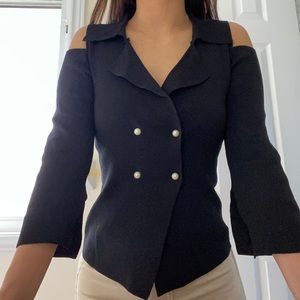 Black Buttoned Off the Shoulder Sweater Blouse